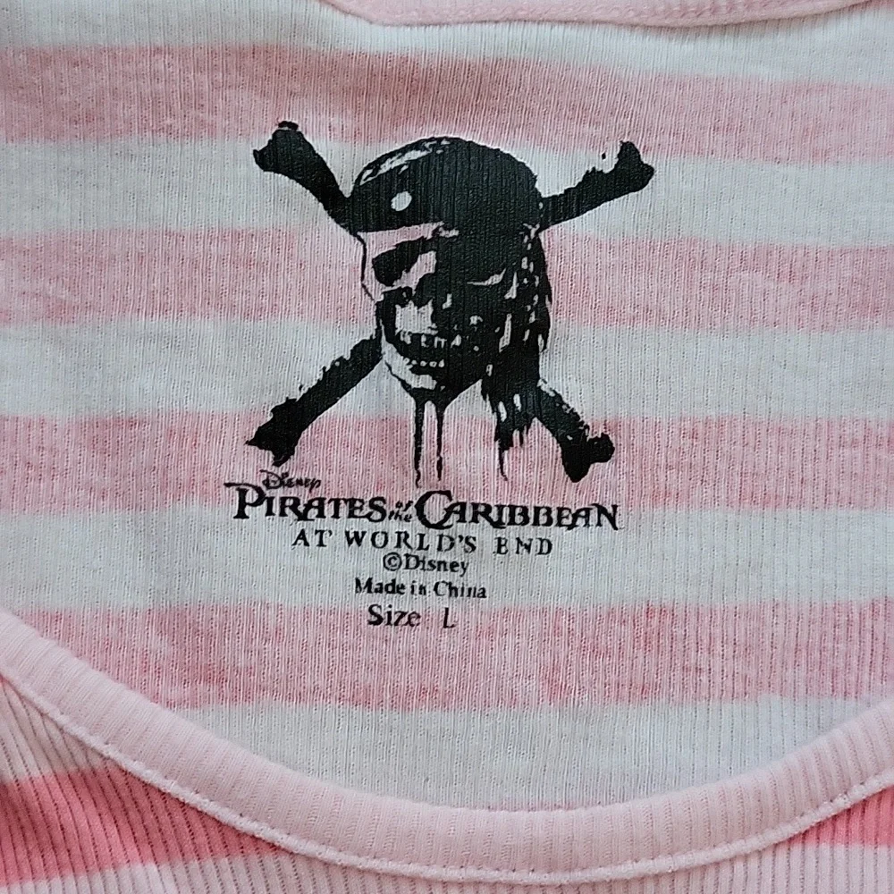 Disney Pirates of the Caribbean Tank Top Large Pink Stripe